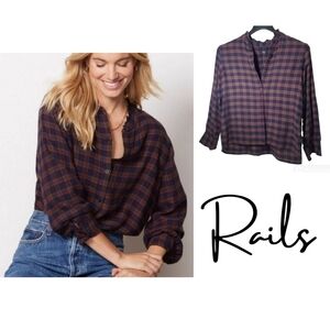 Rails Andie Plaid Button Down Shirt Size Extra Small in Navy Olive Fus…